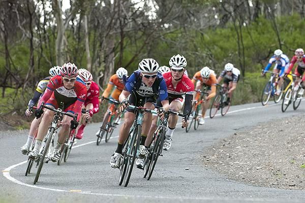 Riders descend towards Anakie during the 143.1km road race which consisted of three laps of a 47.7km course.