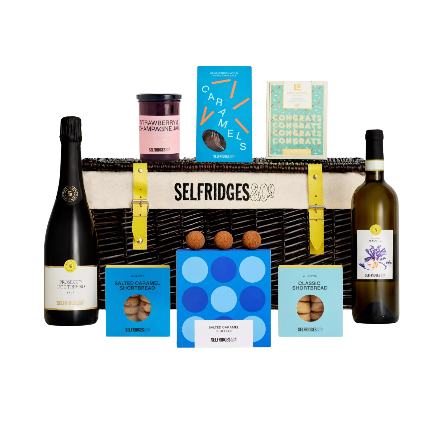 A hamper of bites and drinks