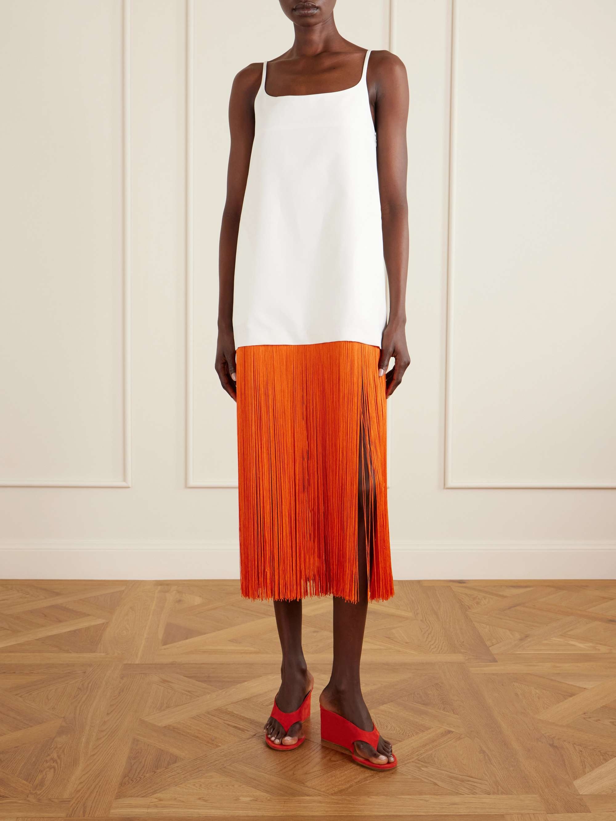 Ala&amp;iuml;a, Nuisette fringed cotton-poplin midi dress