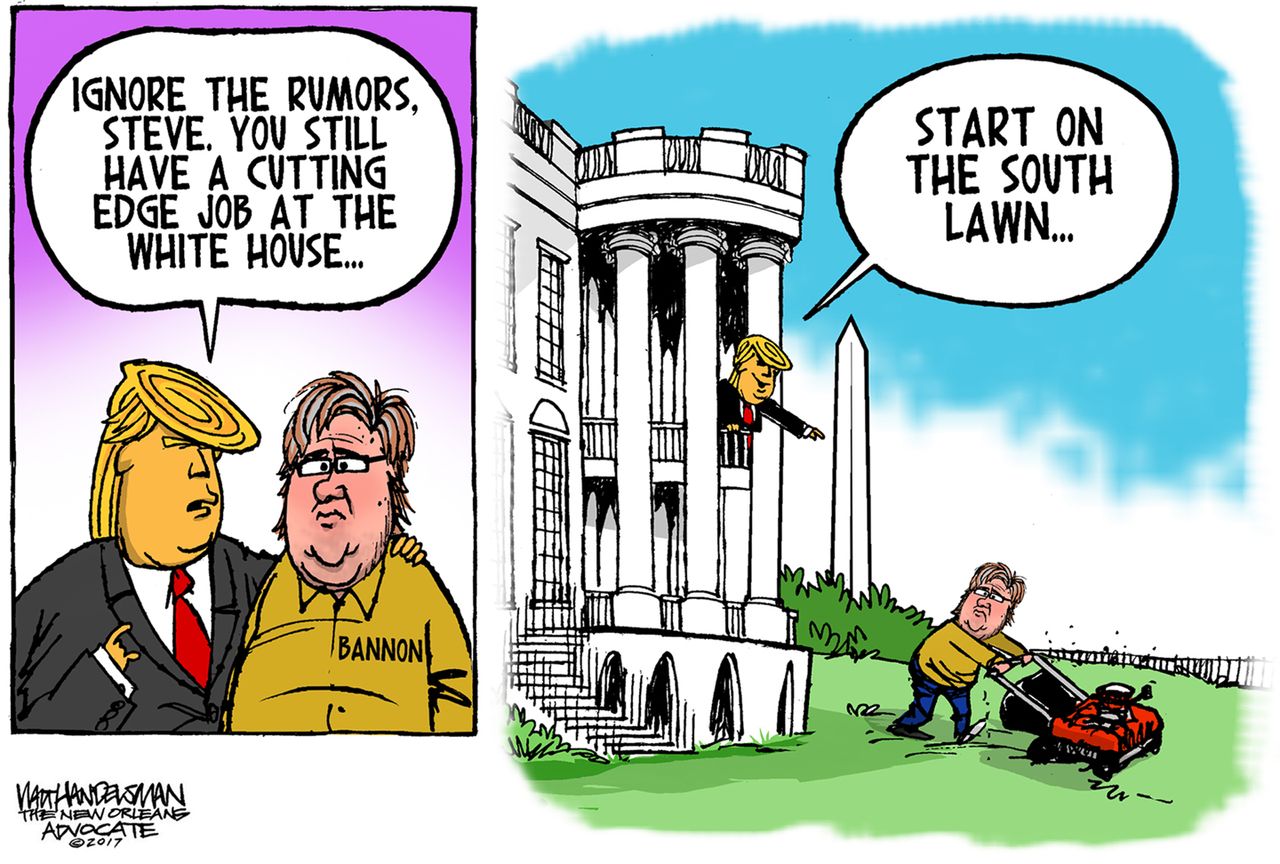 Political Cartoon U.S. Trump Steve Bannon White House Job