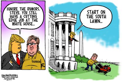 Political Cartoon U.S. Trump Steve Bannon White House Job