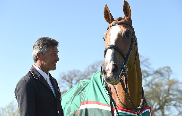Andrew Nicholson (NZL) riding Nereo, winner of the Mitsubishi Motors Badminton Horse Trials at Badminton House in the Village of Badminton in South Gloucestershire in the UK on the 7th May 2017