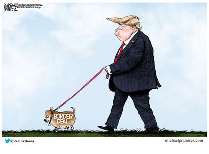 Political Cartoon U.S. Trump border deal dog