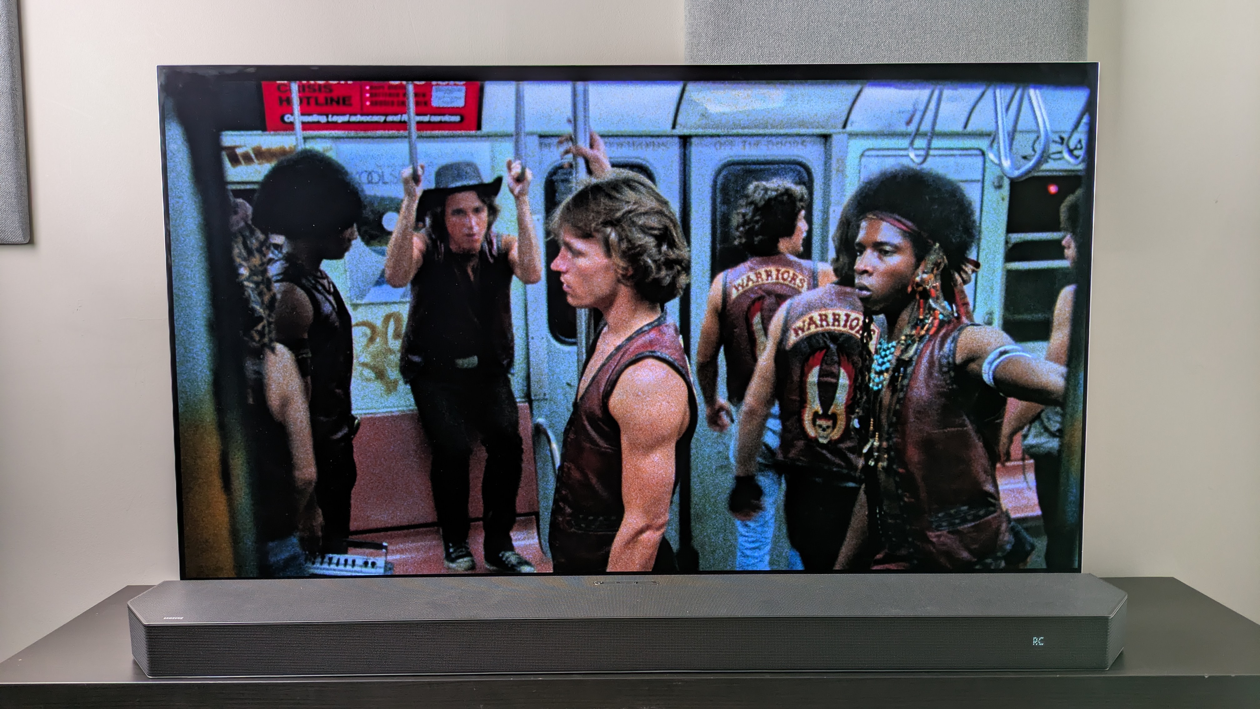 The Warriors 4K Blu-ray Arrow version on LG G5 showing the Warriors on a subway train 