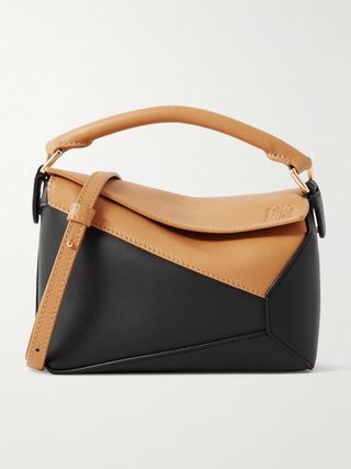 Puzzle Edge Mini Two-Tone Textured-Leather Shoulder Bag