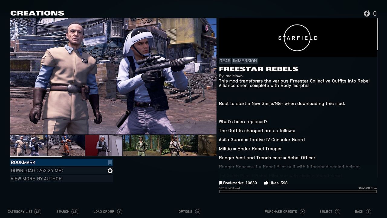 Screenshot of Starfield mods