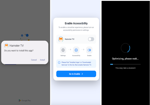 Screenshots from a malware app