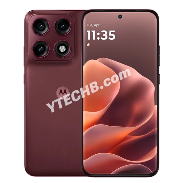 A leaked rendering of the Moto Edge 70 Pro in a deep red colorway with a smooth, almost glossy texture.