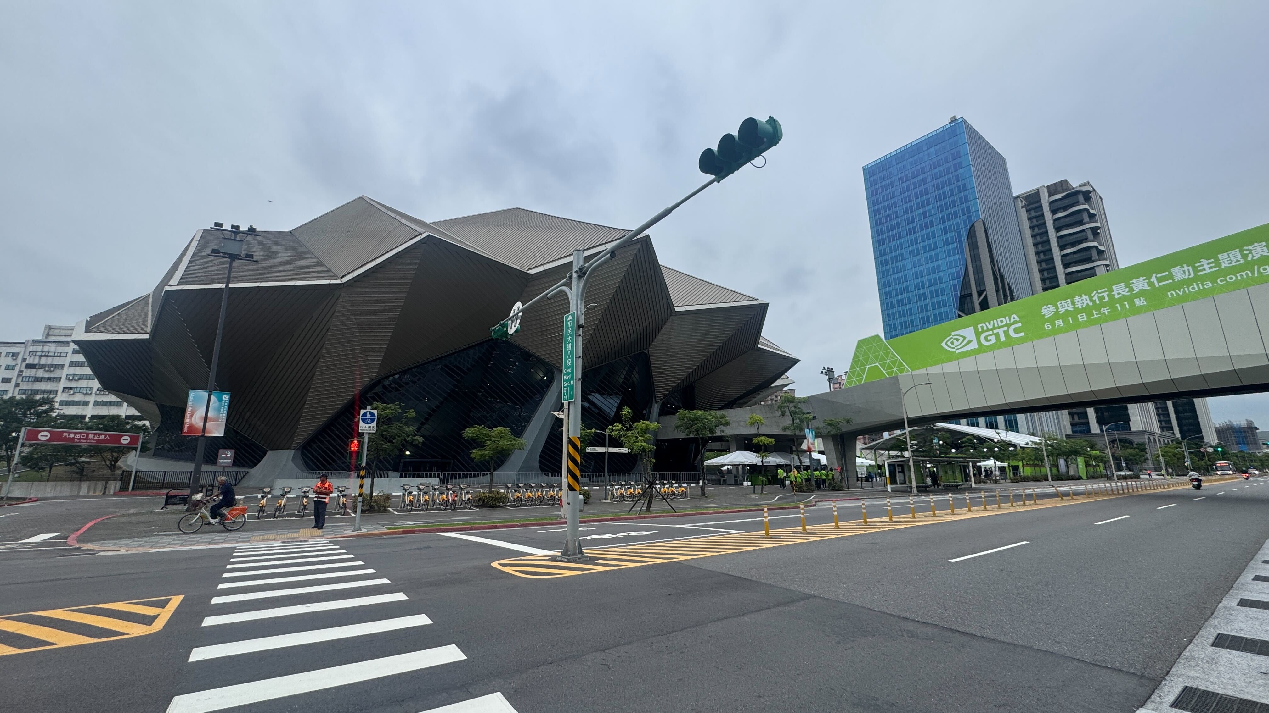An exterior shot of the venue for Nvidia's 2026 Computex keynote