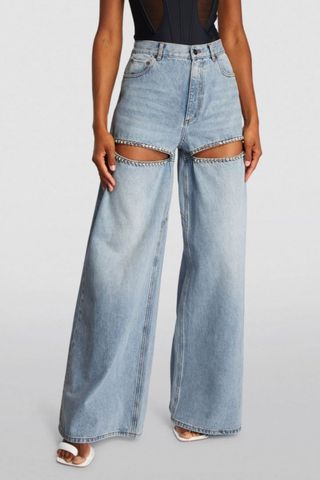 AREA NYC Crystal-Embellished Wide Jeans