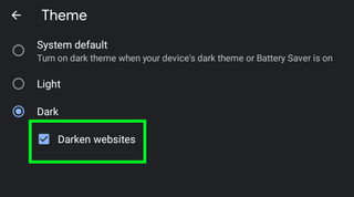 how to turn on Chrome dark mode - checkbox