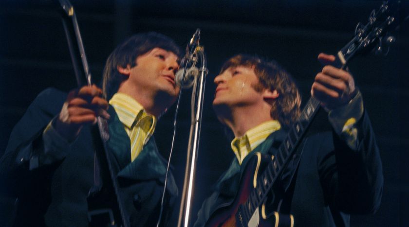 Paul McCartney and John Lennon, half length, live performance, Munich, Circus Krone, 24.6.1966, , - 