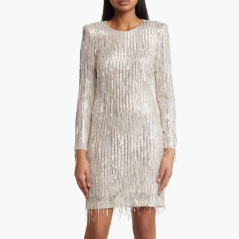 silver and white fringed dress