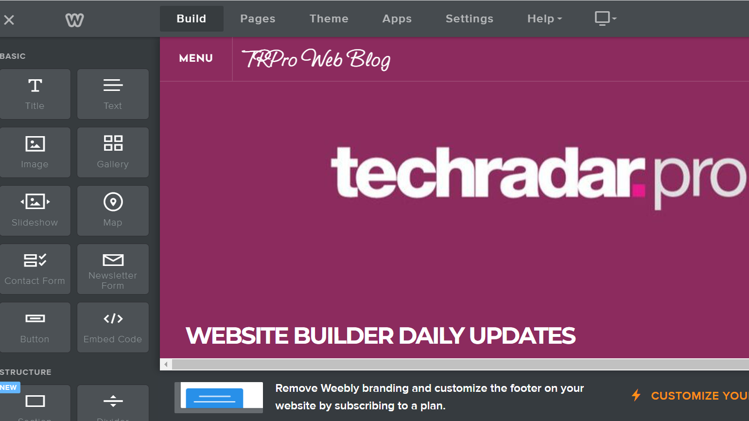 A screenshot of a TechRadar Pro blog created using Weebly website builder