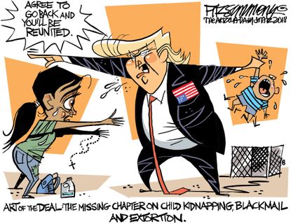 Political cartoon U.S. Trump immigration family separation art of the deal