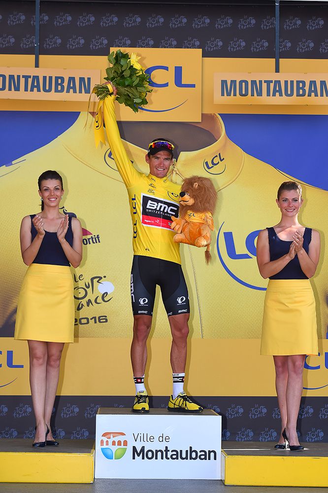 Greg Van Avermaet in yellow after stage 6 of the Tour de France.