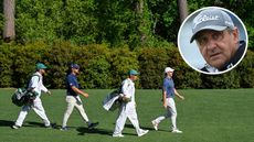 Main image of Rory McIlroy and caddie Harry Diamond walking ahead of Bryson DeChambeau and his caddie, Greg Bodine with inset photo of Dr Bob Rotella