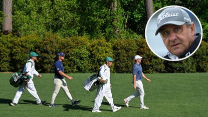 Main image of Rory McIlroy and caddie Harry Diamond walking ahead of Bryson DeChambeau and his caddie, Greg Bodine with inset photo of Dr Bob Rotella