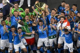 Napoli players celebrate their Serie A title triumph in 2023.