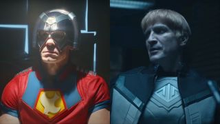 Side-by-side images of John Cena's Peacemaker and Nathan Fillion's Guy Gardner