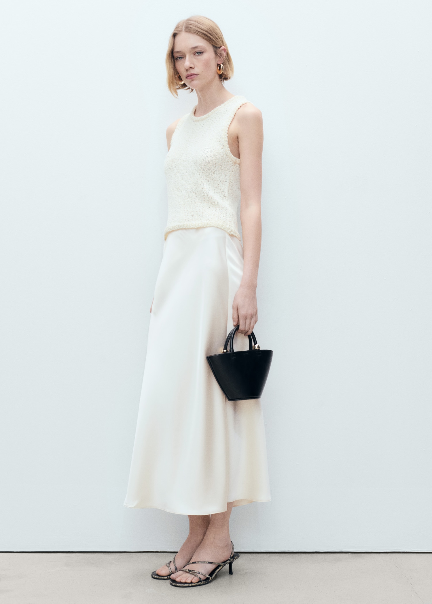 Mango Silk Skirt in Creme
