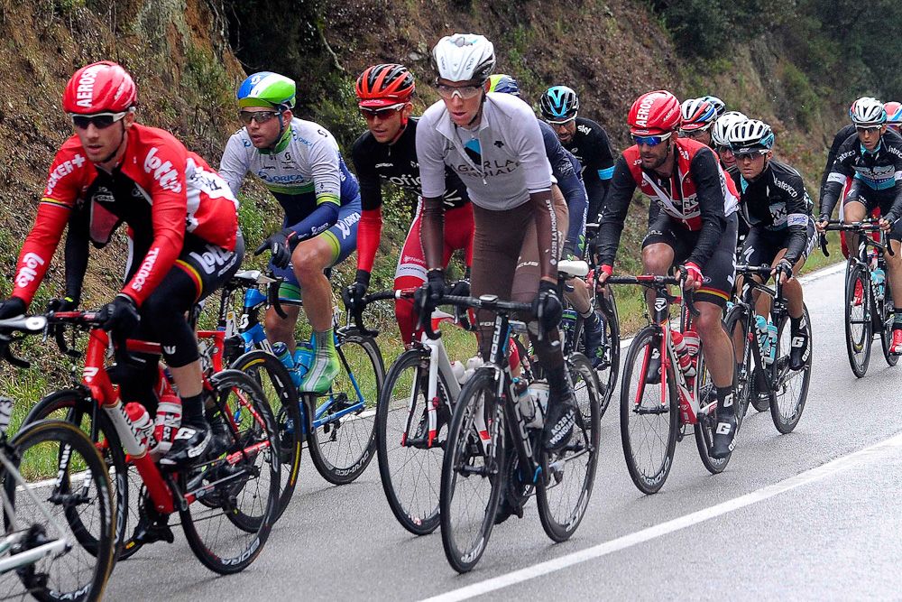 The peloton rides during stage 2 of Volta a Catalunya.