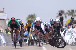 Daryl Impey (Israel Start-Up Nation) and Robert Stannard (Team BikeExchange) crash at the Vuelta a Andalucía