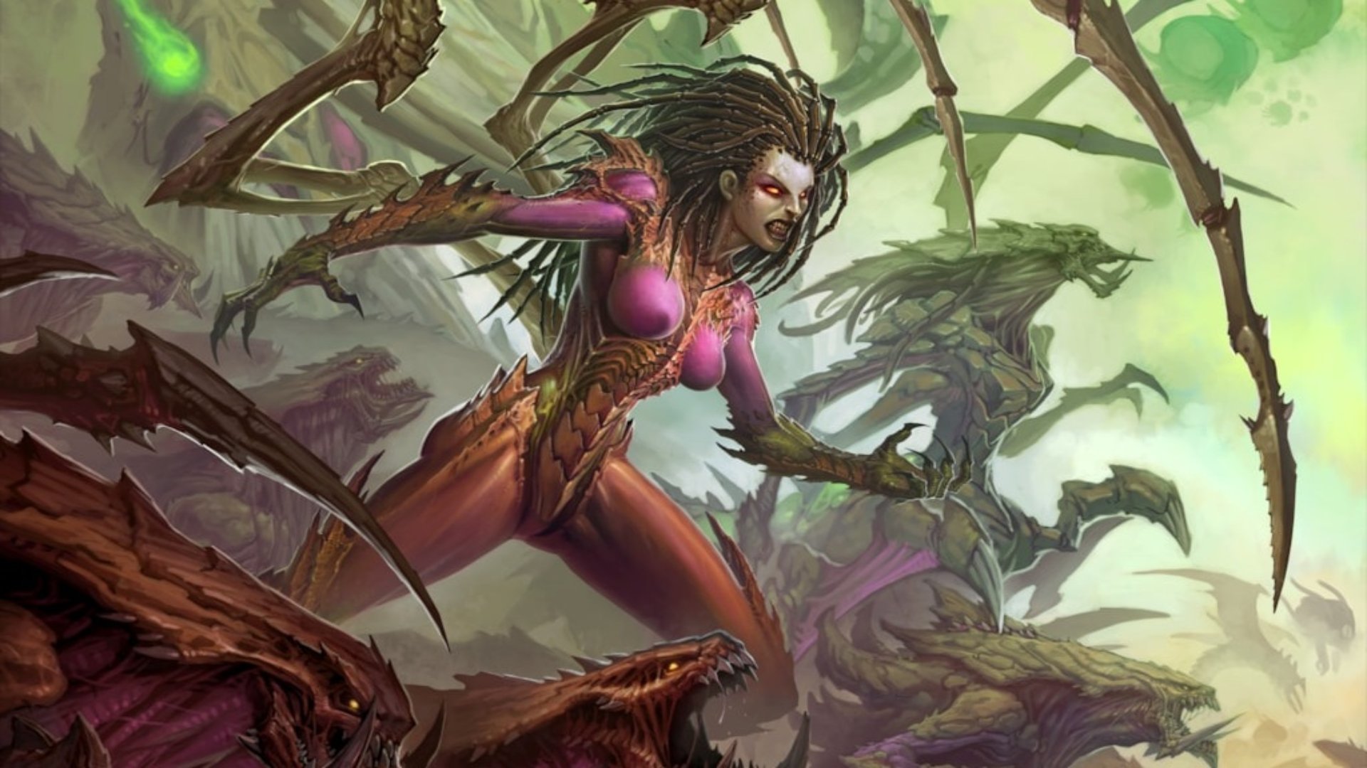 Starcraft Heart of Swarm artwork showing Kerrigan, who has extendable claws coming out of her back