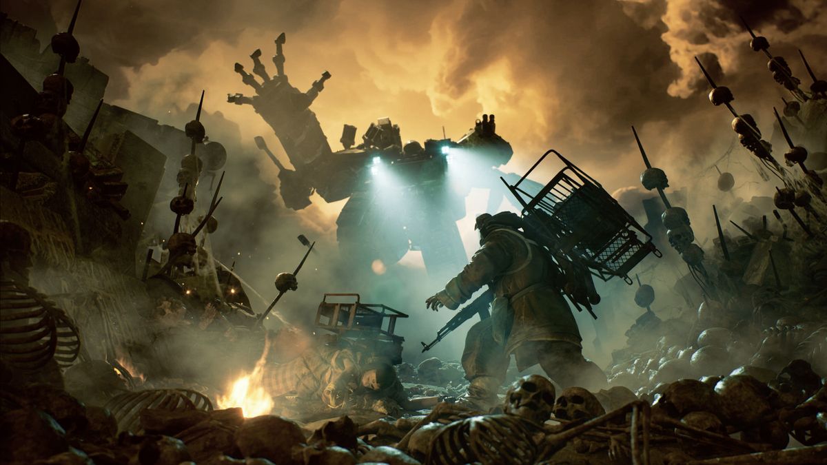 This co-op looter shooter where you scavenge from corpses 'under the shadow of terrifying and gargantuan war machines' looks rad as heck