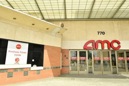 Outside of AMC Burbank Town Center 8 during the coronavirus pandemic on April 17, 2020 in Burbank, CA. Due to COVID-19, AMC Theatres were forced to close all global locations in March.