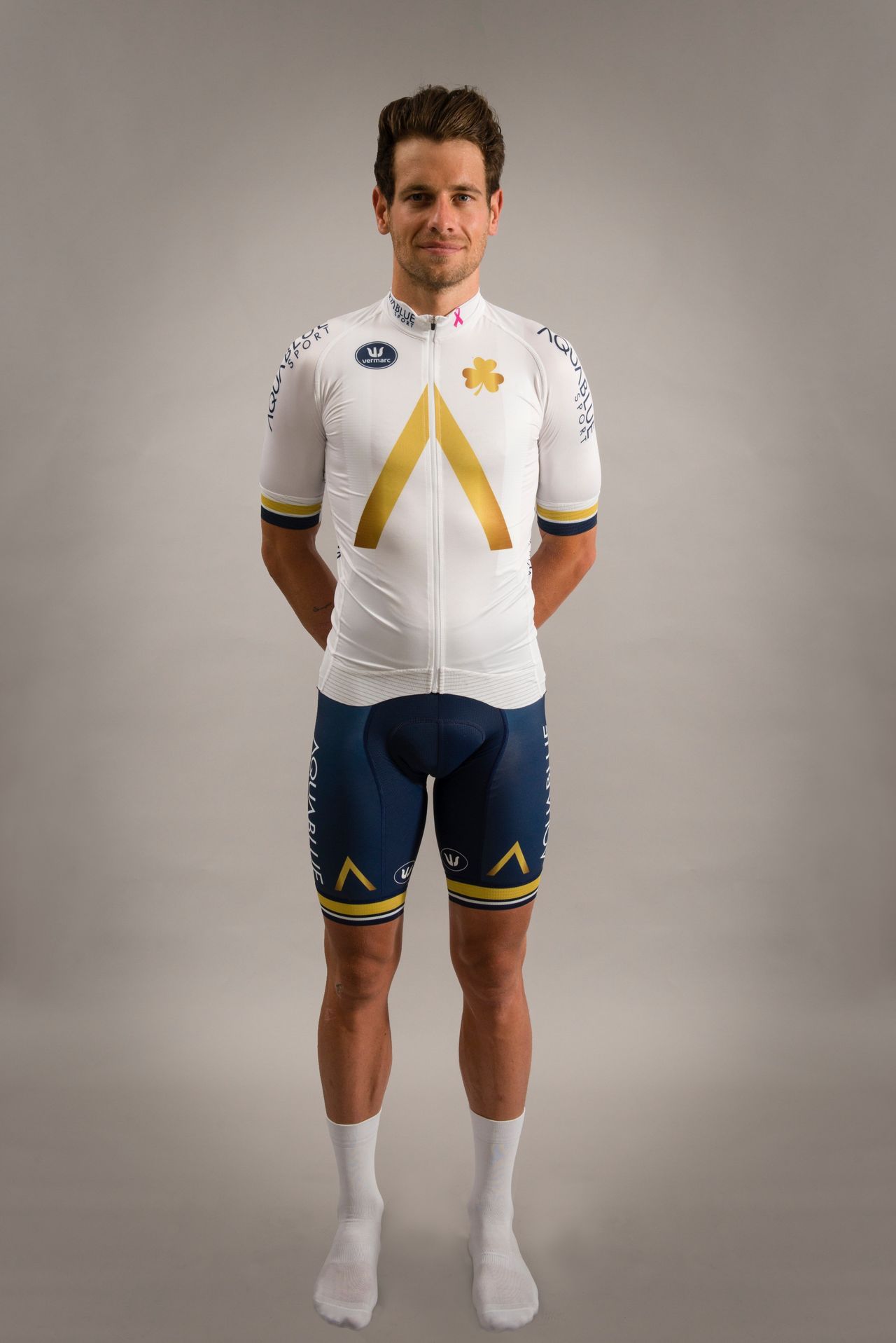 Adam Blythe models the Aqua Blue Sport Vuelta a Espana kit