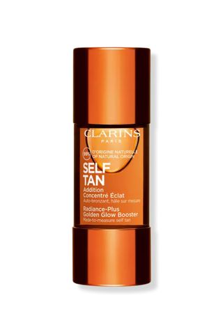 A bottle of Clarins Self Tanning Face Booster Drops against a white background.