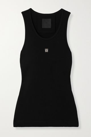 Embellished Ribbed Stretch-Cotton Tank