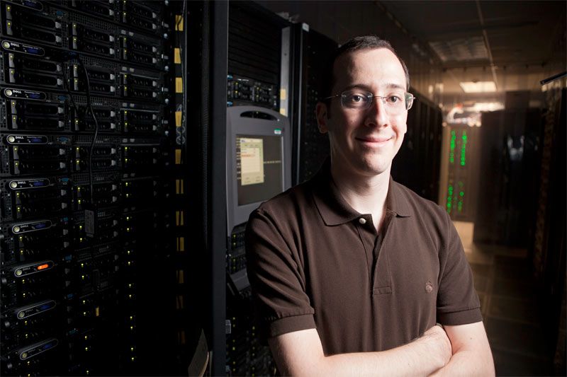 This photo was taken in the Cornell Center for Advanced Computing&#039;s (CAC) server room. Scott Golder used the resources of the CAC to store and process data from Twitter.