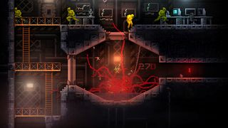 Promotional screenshot of the player controlling a monster breaking out of prison in Carrion.