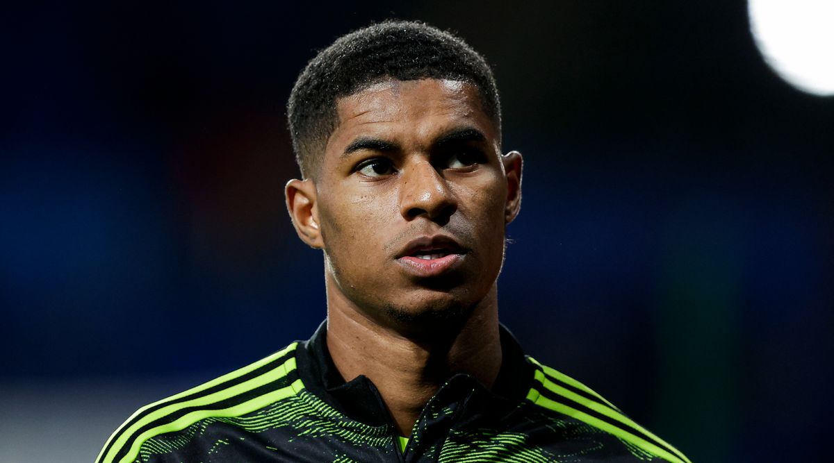 Marcus Rashford of Manchester United warms up prior to the UEFA Europa League group match between Real Sociedad and Manchester United at the Reale Arena in San Sebastian, Basque Country, Spain on 3 November, 2022.