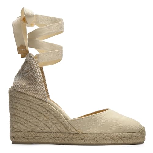 Castañer Women's Carina/8/001, Carina Wedge Espadrille Made in Canvas 9 Cm | Woman |ivory | 36, 8.5