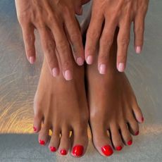 Pink Manicure and Red Pedicure