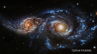 image of two spiral galaxies colliding