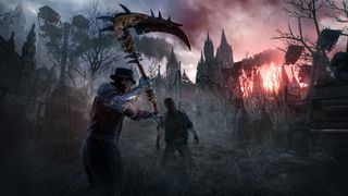 Viewed from third person, the player attacks a zombie with a scythe in the Dying Light 2 community map The Atomborne.