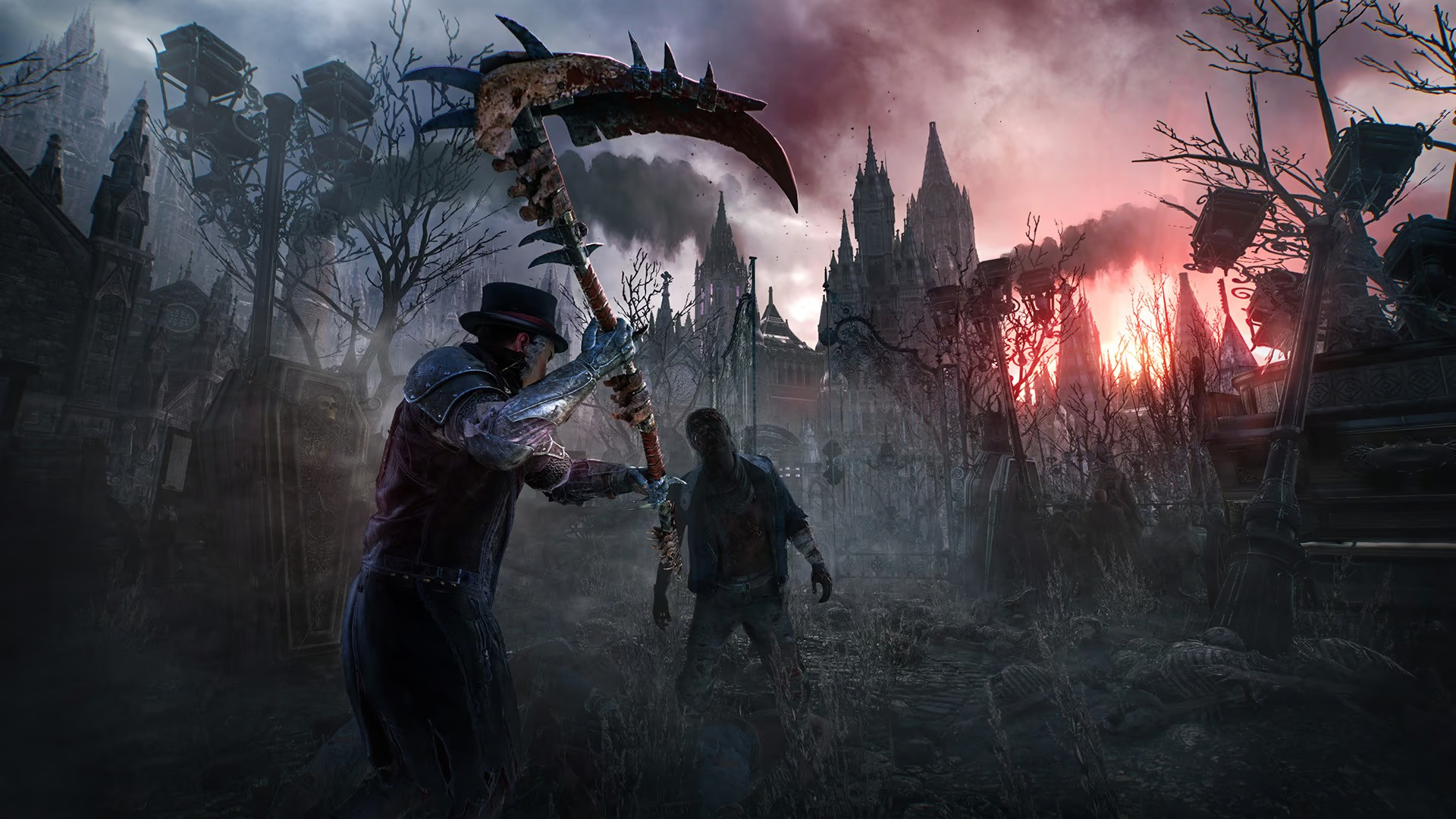 Viewed from third person, the player attacks a zombie with a scythe in the Dying Light 2 community map T.E.O