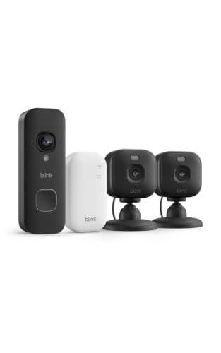 New Blink Video Doorbell 2k+ and Mini 2k+ | Head-To-Toe View | 2k Video | Long-Lasting Battery Life | Easy Diy Setup | Sync Module Core Included &ndash; Video Doorbell System (black) + 2 Cameras (black)