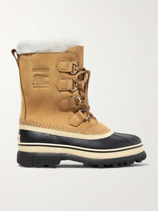 Caribou Fleece-Trimmed Nubuck and Rubber Snow Boots