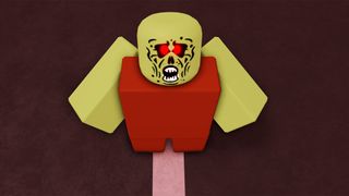 A zombie staring up at the camera with red eyes in Survive the Apocalypse (Roblox)