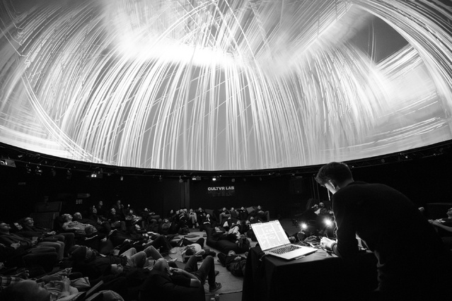 The interior of CULTVR and its Vegas Sphere-like, immersive dome.