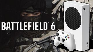 Battlefield 6 promotional image with the text "Battlefield 6" and a Series S console