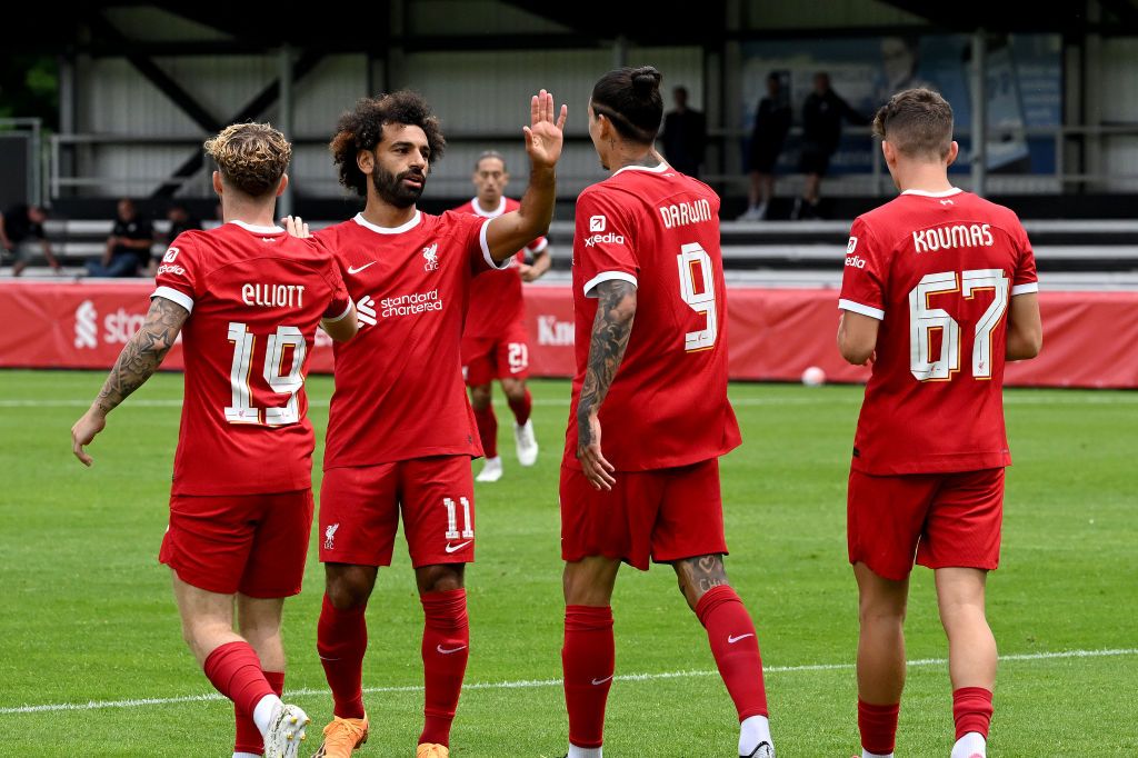 Liverpool season preview 2023/24 Darwin Nunez (9) of Liverpool celebrates scoring Liverpool&#039;s second goal with Mohamed Salah during the pre-season friendly match between SpVgg Greuther Fürth and Liverpool at on July 24, 2023 in Fuerth, Germany. (Photo by Nick Taylor/Liverpool FC/Liverpool FC via Getty Images)