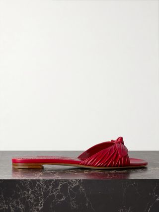 Lolloflat Bow-Embellished Gathered Leather Sandals