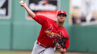 Jack Flaherty throws a pitch from the mound.