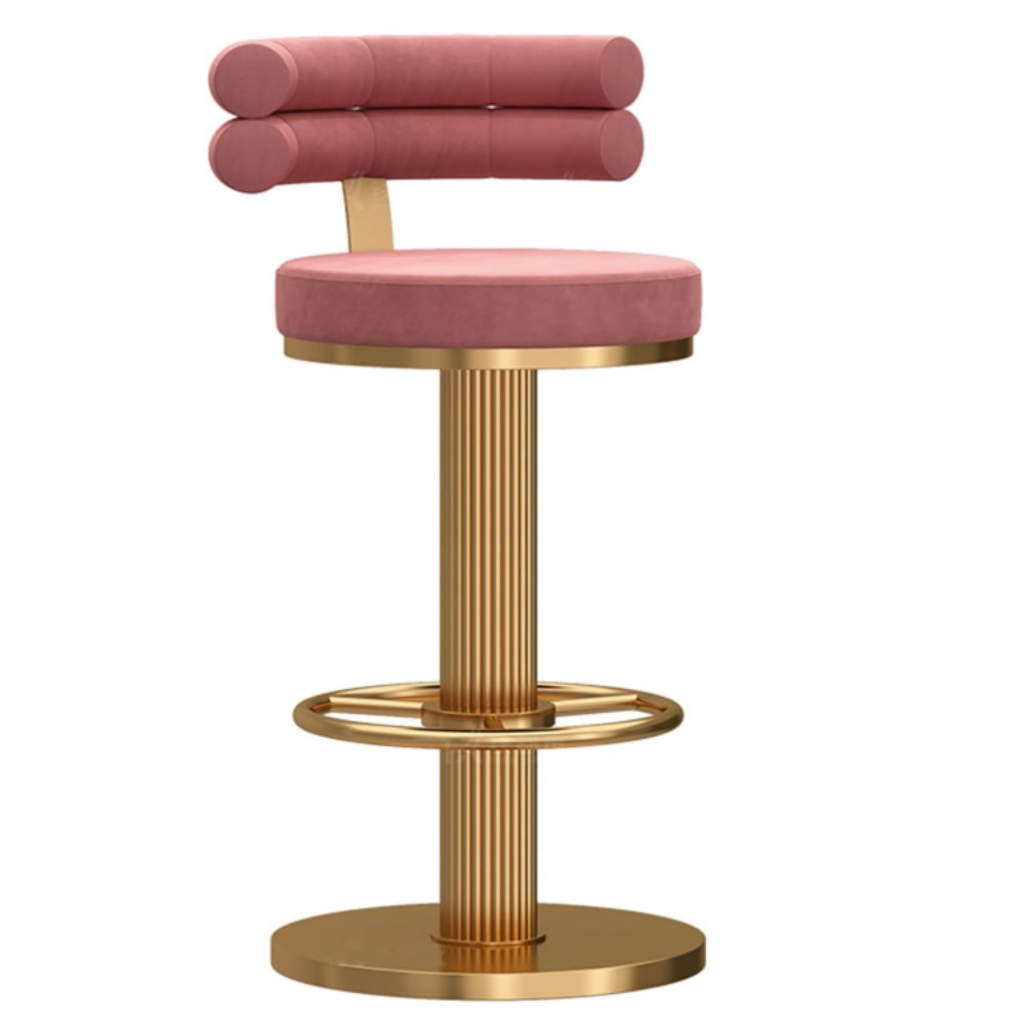 pink velvet swivel bar stool with gold column